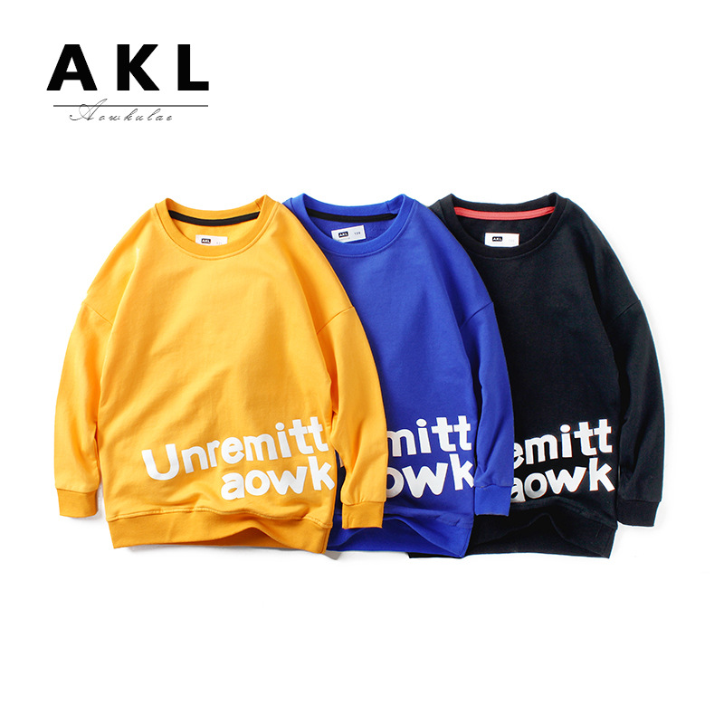 Picture of European-Style Children's Clothing Korean Version New Boys' Long-Sleeve Sweatshirt, Older Children's English Print Pullover Sweatshirt