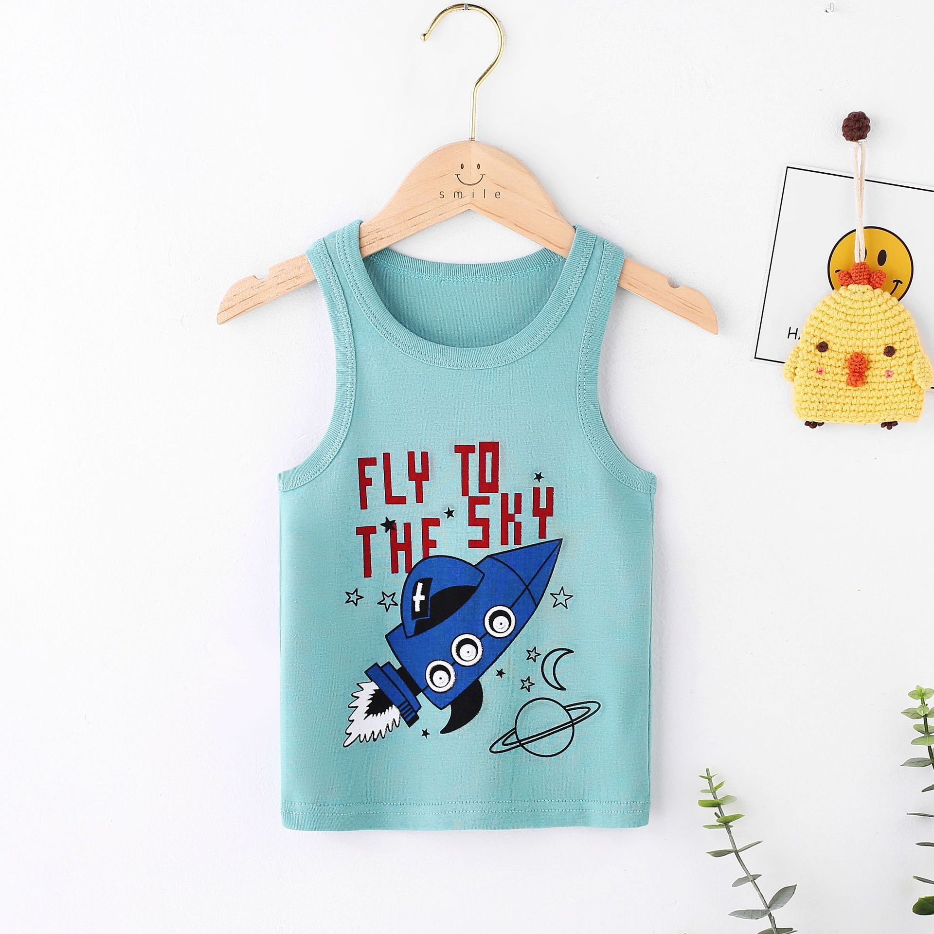 Picture of Children's Pure Cotton Vest Printed Ribbed Boys and Girls Summer Thin Sports Sling Outer Wear Bottoming Intimates for Small and Medium-Sized Kidsren