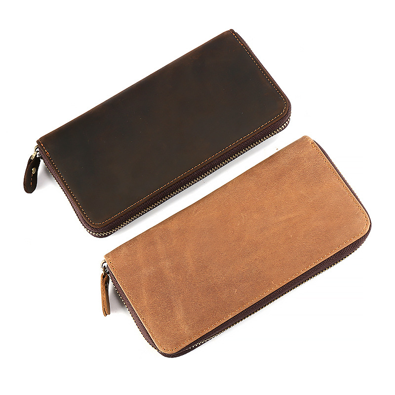 Picture of Crazy Horse Leather Men's Wallet Long Genuine Leather Mobile Phone Bag Zipper Hand Bag First Layer Cowhide Horizontal Business Retro Wallet
