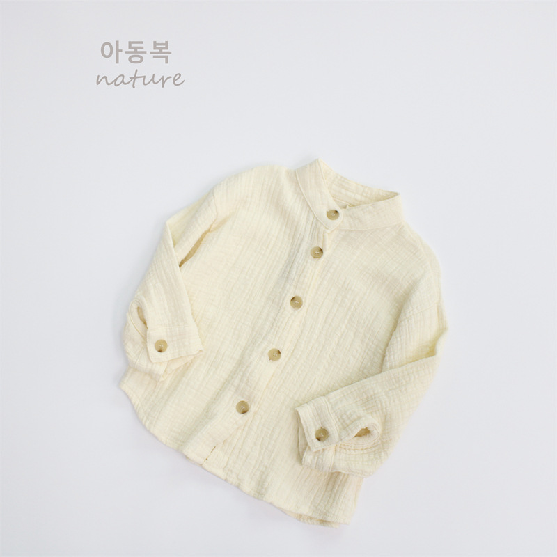 Picture of Spring Boys' Shirts Pure Color Kidsren's Tops Korean Style Cotton and Linen Stand-Up Collar Baby Girls' Shirts Outer Wear Category a Dropshipping
