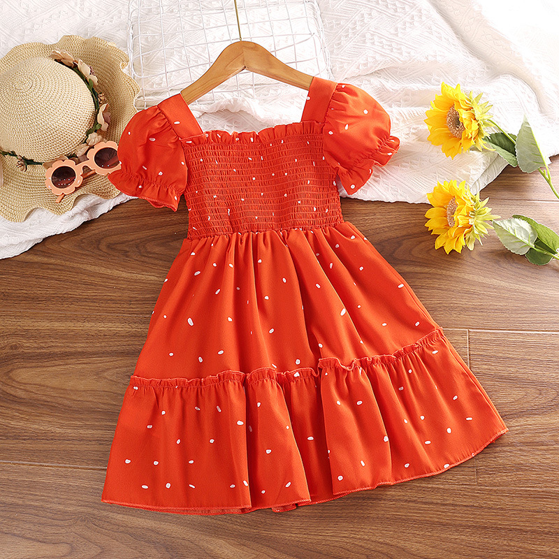 Picture of Girls dress explosions foreign trade children's clothing 2025 summer new western style wave point children's short sleeve princess skirt wholesale