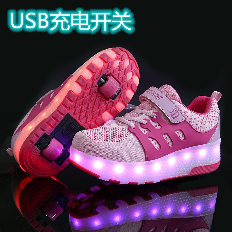 Picture of Children's Double-wheel USB Charging Cycle Heelys Shoes USB Colorful Light Pulley Shoes Boys and Girls Wheeled Shoes Wholesale
