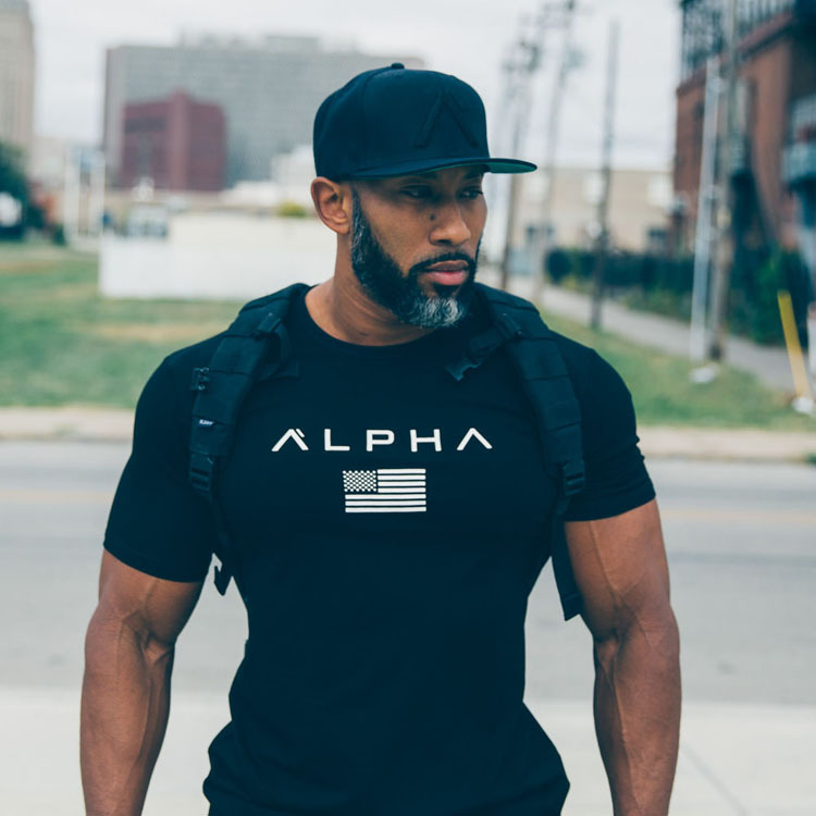 Picture of Muscle Fitness European and American Summer Round Neck Sports T-shirt Men's Short Sleeve Fitness Running Training Clothing alpha Short Sleeve
