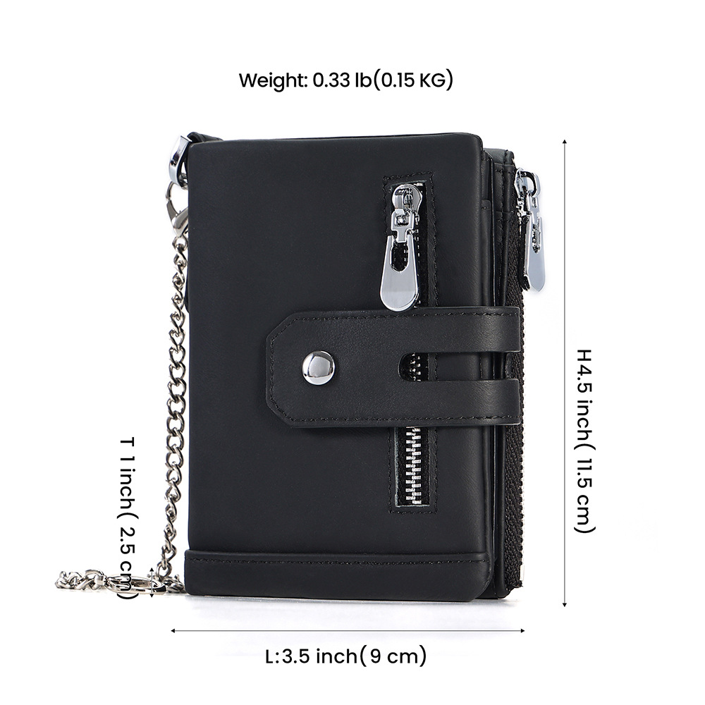 Picture of Cross-Border Multifunctional Men's Coin Purse with Chain, Multiple Card Slots, Retro Large-Capacity Card Holder, Genuine Leather Vertical Wallet