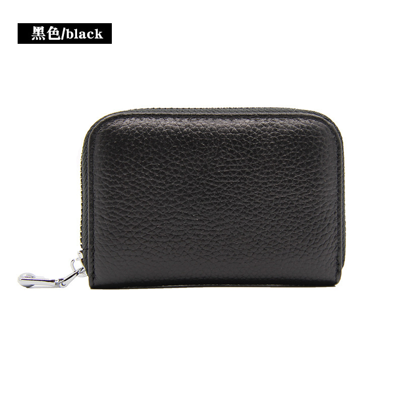Picture of Amazon organ first layer cowhide ID card holder RFID anti-theft brush multi-card position large capacity zipper leather card holder