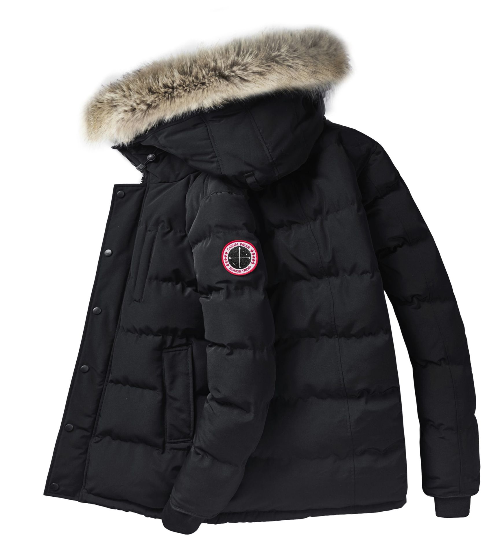 Picture of Men's Youth Winter Fashion Coat Outdoor Casual Warm Loose Cotton-padded Coat Plus Size Hooded Cotton-padded Coat