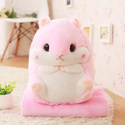 Picture of Hamster Cartoon Pillow Blanket Car Pillow Quilt Dual-purpose Cushion Quilt Large Air-conditioning Quilt Pillow Coral Fleece Blanket