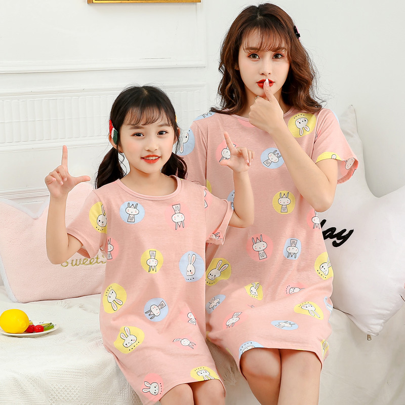 Picture of Women's Nightdress Women's Spring and Summer New Children's Clothing Girls' Pajamas Summer Cotton Home Girl's Dress Casual