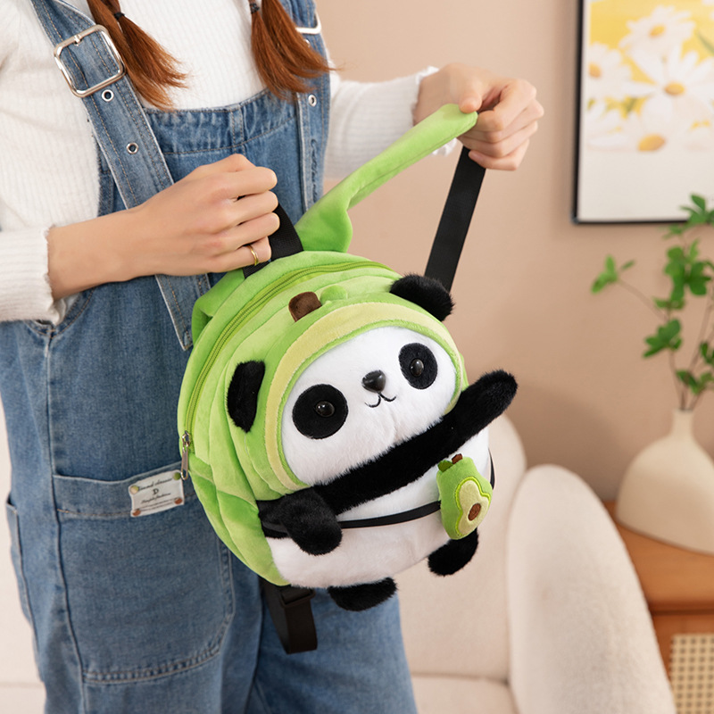 Picture of Panda Double Backpack Campus Handsome Children's Backpack Backpack Small Shoulder Bag Plush Toy Aocado Peach Panda Bag