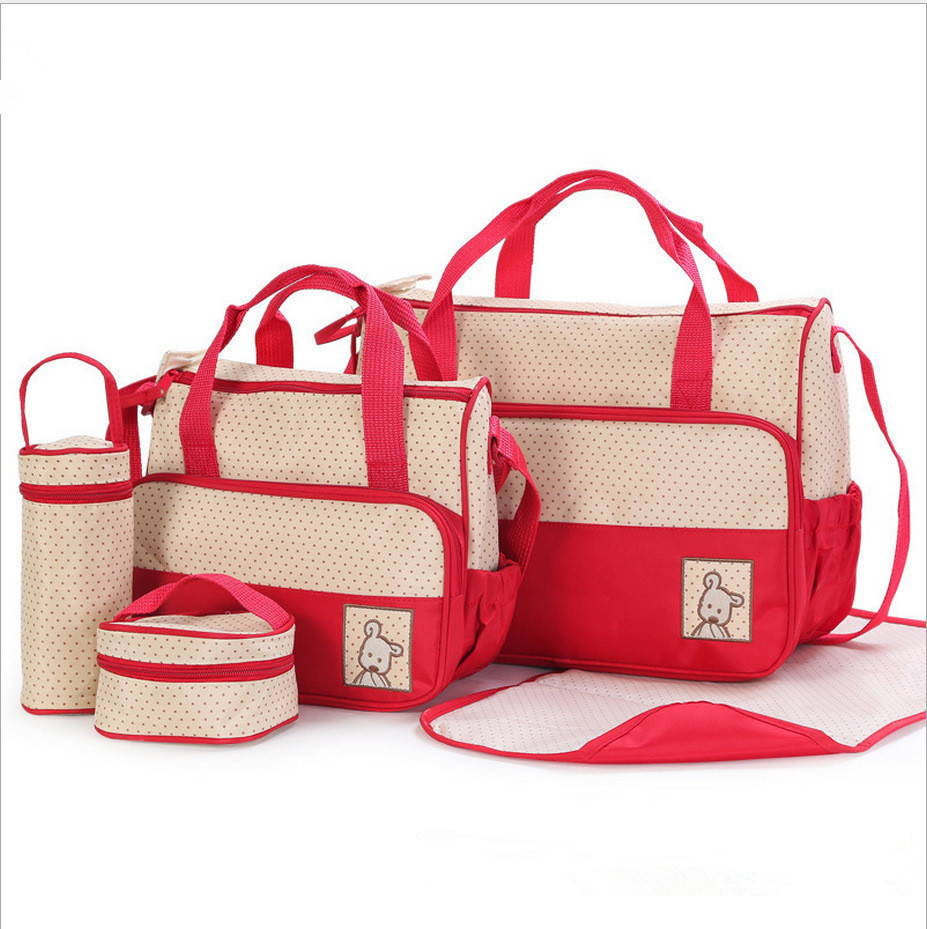 Picture of Fashionable Crossbody Waterproof Mummy Bag Five-piece Set Multi-functional Large Capacity Mother Bag Shoulder Portable Mother and Baby Bag