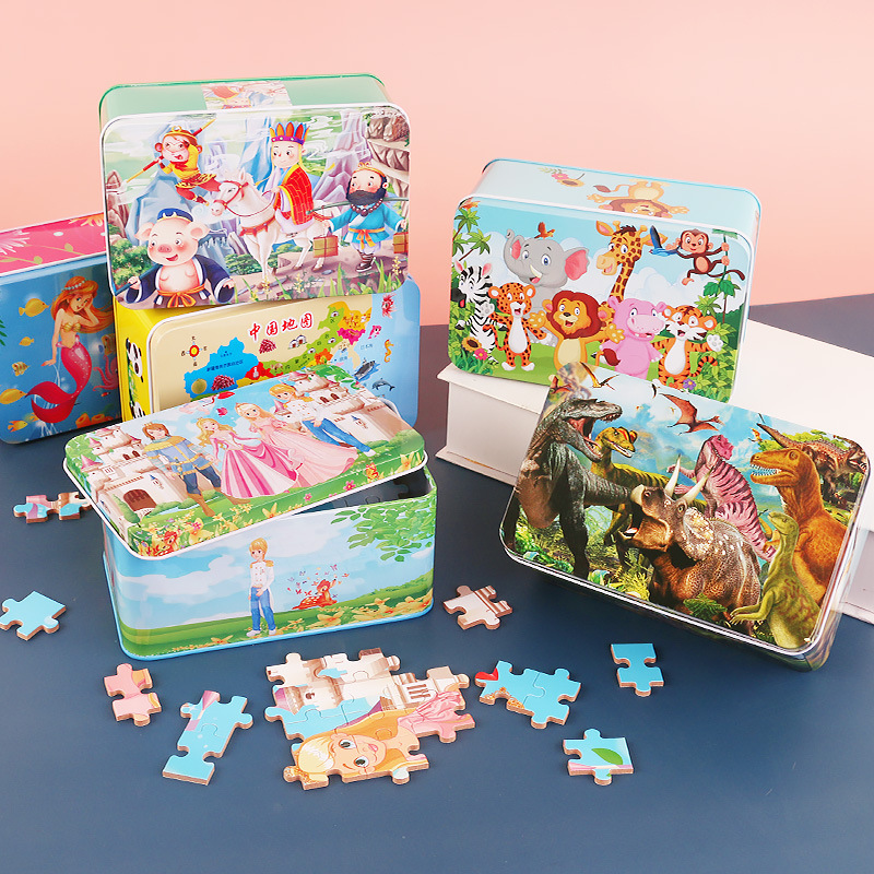Children's Wooden Early Education Extra Large 200 Pieces Iron Box Puzzle Puzzle Animation Stall Hot Selling Toys Agent Wholesale