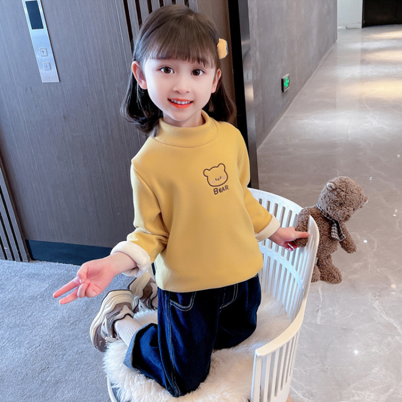 Picture of Children's Wear Winter Girls' Base Shirt fleece-lined Thickened Small and Medium-sized Children's One-piece Velvet Top Children's Half-high Collar Warm Shirt for Women
