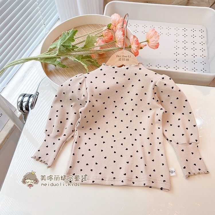 Picture of Spring and Autumn Girls' Clothing Bottoming Shirt Baby Fashionable Children's Personality Trendy Brand Korean Style Ear-Shaped Heart Puff Sleeves
