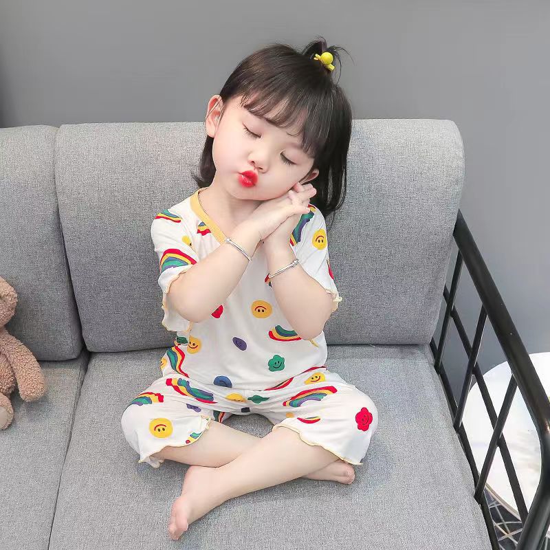Picture of Ice Silk Pajamas suit Summer Thin Western Girl's Summer Home Clothes Children's Children's pajamas