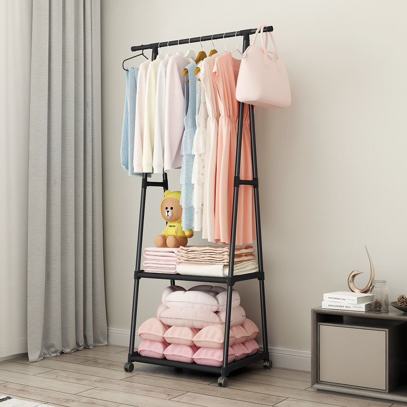 Picture of Floor-Standing Coat Rack, Triangular Coat Rack with Wheels, Mobile Multi-Layer Storage Rack, Clothes Rack, Simple and Modern Clothes Drying Rack