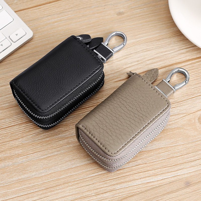 Picture of First layer cowhide double zipper car key bag leather key bag source factory wholesale waist hanging key chain men