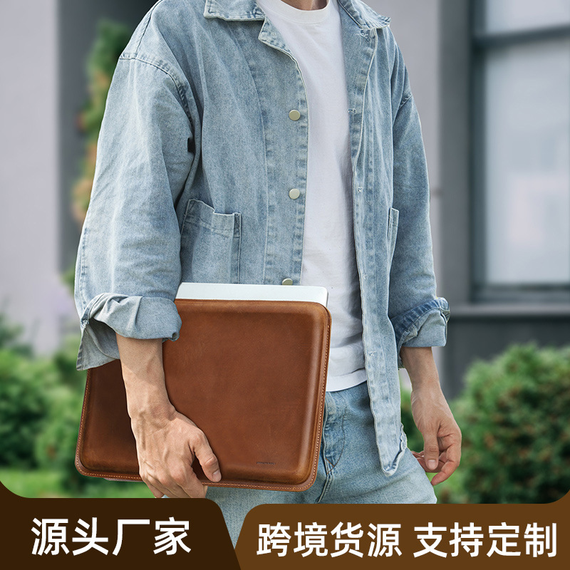 Picture of For New MacBookPro16 Protective Case Simple Crazy Horse Leather Apple Laptop Sleeve in stock