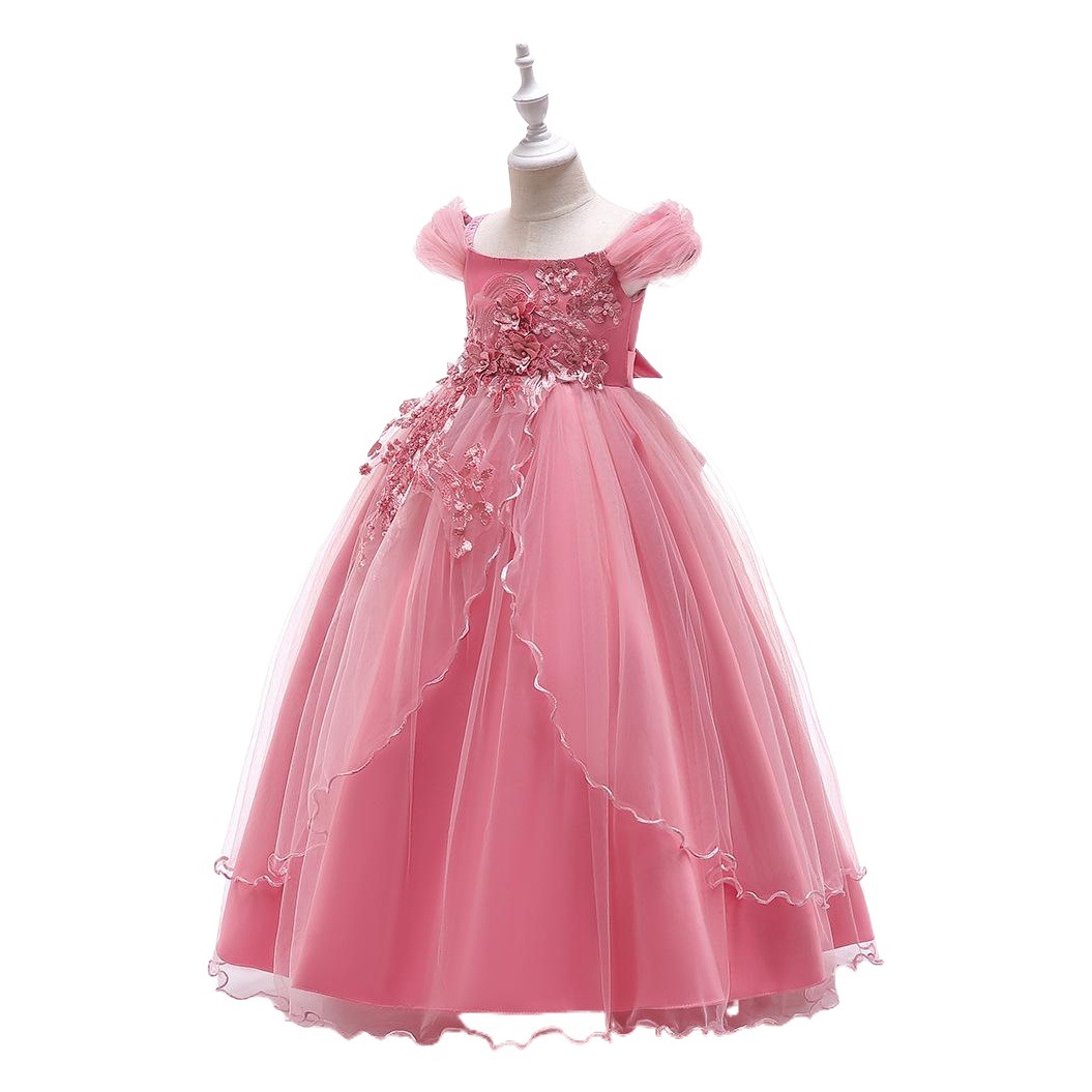 European and American foreign trade children's catwalk evening dress off-shoulder princess dress flower girl's wedding dress puffy girl's piano costume