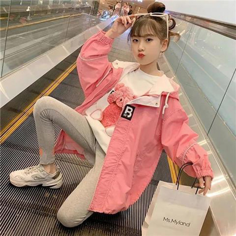 Picture of Girls Big Kids Casual Coat 2023 Spring New Style Loose Hooded Coat Big Kids Cardigan Trendy