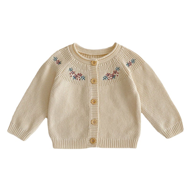 2025 Autumn Clothing Easiest for Match Infant Girls Baby Cotton Yarn 0-3 Years Old Casual Embroidered Long Sleeve Knitted Cardigan Jacket