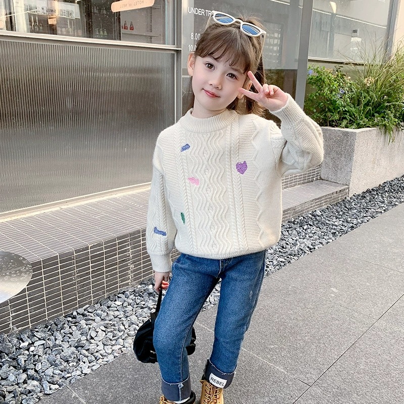 Picture of Girls' Autumn Sweater New Western Style Big Children's Pullover Sweater Children's Early Autumn Knitted Shirt Girls' Spring and Autumn Top