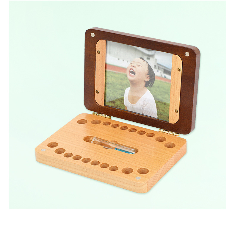 Picture of Wooden cross-border children's boys and girls English photo frame large baby teeth box baby fetal hair baby teeth storage box