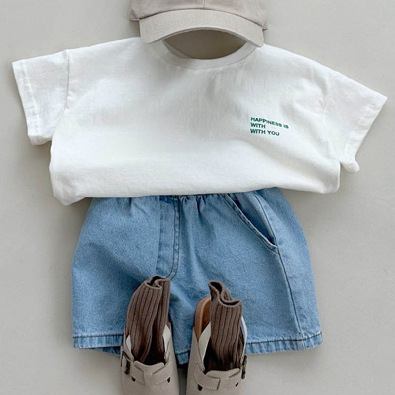 Picture of Ins Korean Style Summer New Parent-child Top Loose Fashion Cool Parent-child Top Casual Letter Short-sleeved T-shirt