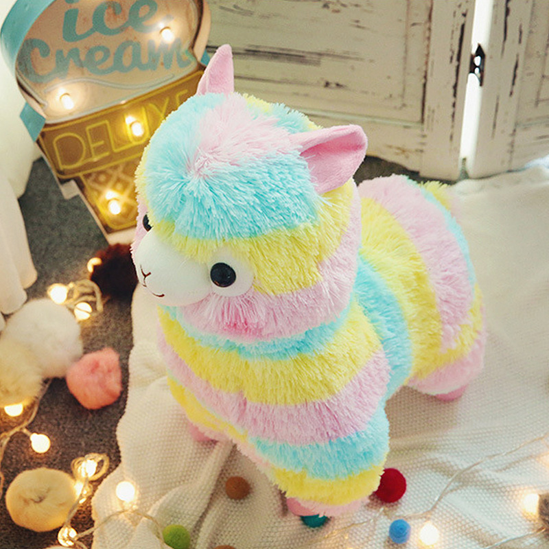 in stock Cute Beast Rainbow Alpaca Velvet Toy Color Alpaca Doll Pillow Doll Plush