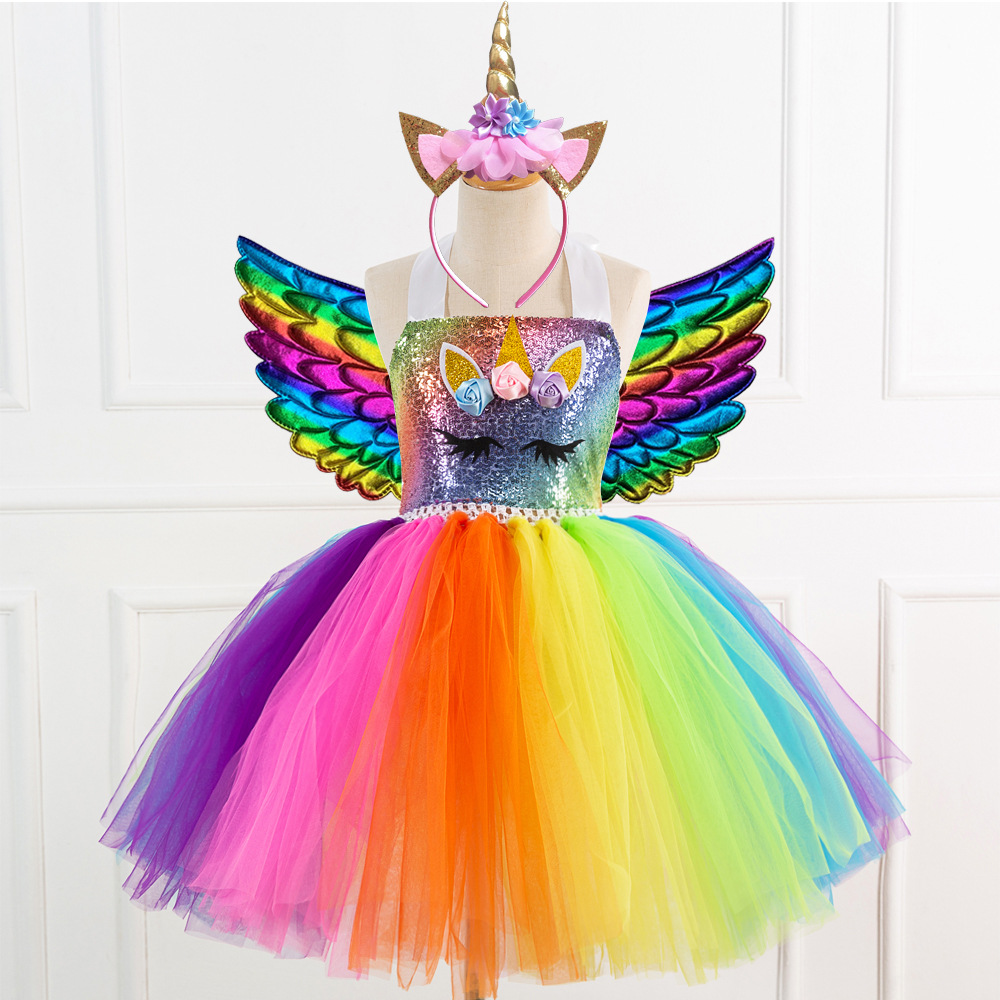 Picture of European and American Children's Clothing Sequin Mesh Handmade Girl's Dress Children's Performance Dress Princess Dress One-Corner Headwear