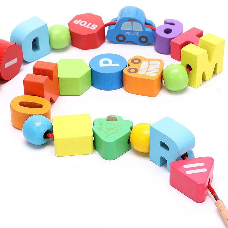 Picture of Wooden Balls Wooden 100 Pieces Number Letters City Transportation Fruit and Vegetable Farm Kidsren's Beaded Game Toys