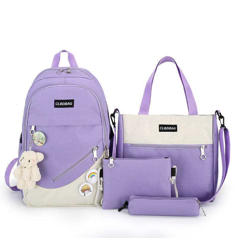 Picture of Schoolbag Female College Student Korean-style Cute Bear Pendant Backpack Senior high school Student Campus Canvas Four-piece Backpack
