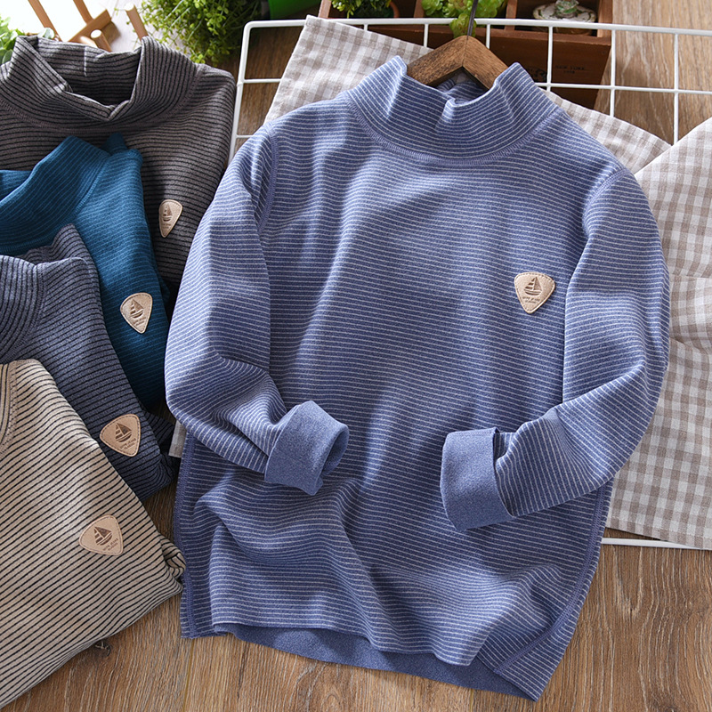 Picture of Boys' Long-sleeved T-shirt Autumn and Winter 2024 Mid-large Children's Half-high Neck Velvet Top Thickened fleece-lined Children's Base Shirt