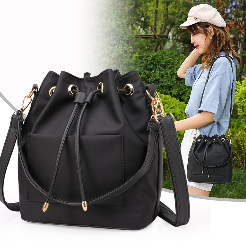 Baigou supply fashion simple bucket bag women's waterproof nylon cloth crossbody handbag trendy casual shoulder bag
