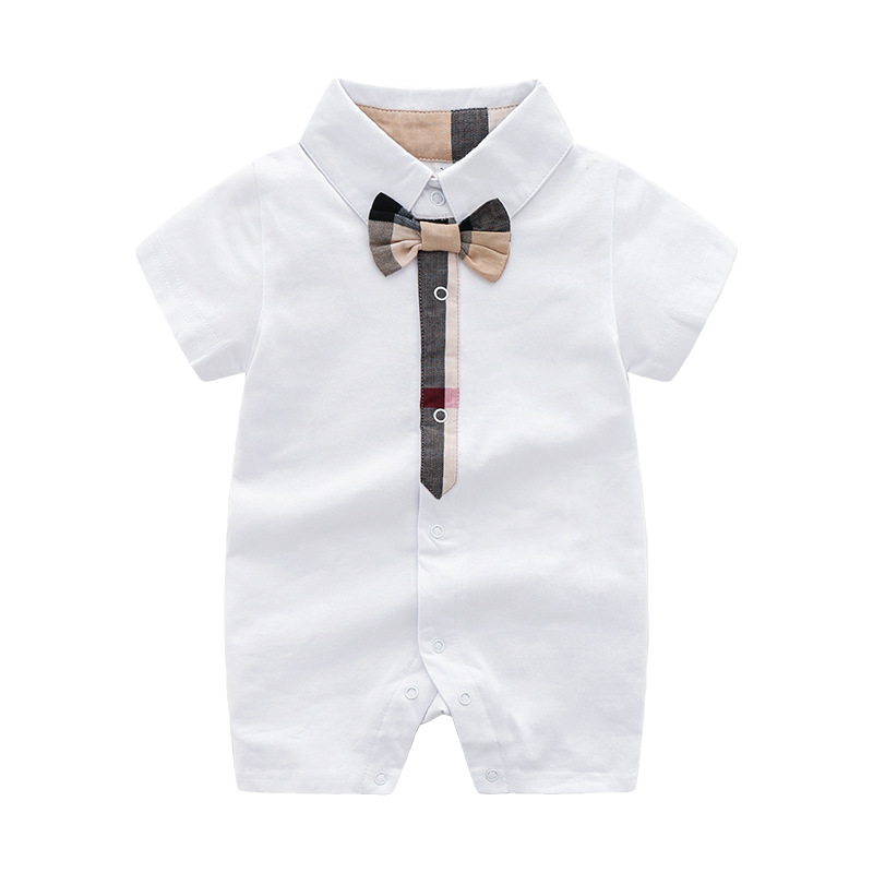 Picture of Fashionable All-match Baby Climbing Clothing Cotton Baby Clothes Knitted Short-sleeved Gentleman's New-born Ha-ha Clothes Summer Closed Full Moon