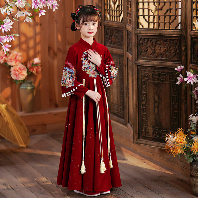 Picture of Children's Autumn and Winter Skirt fleece-lined Antique Princess Girls' Hanfu New Year's Eve New Year's Eve Clothing Winter Guofeng New Year's Eve Clothing