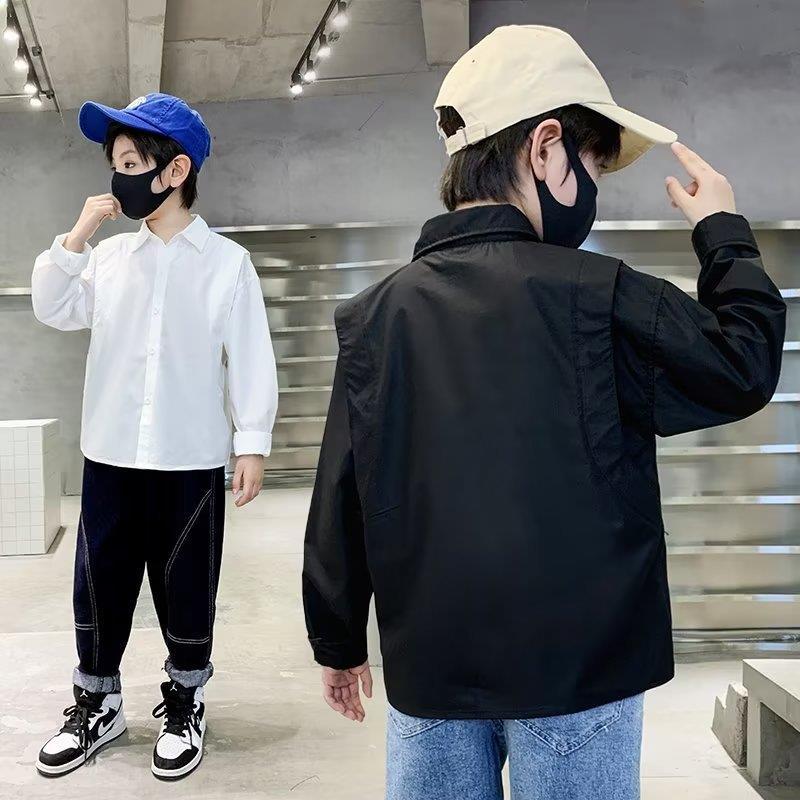 Picture of 2023 new medium and large children's long sleeve new fashion elegant shirt summer popular men's artistic solid color children's clothing