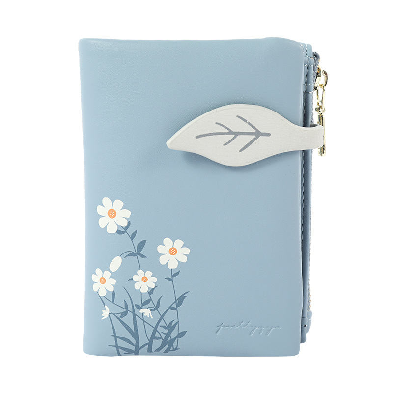 Picture of Women's short wallet wholesale creative soft leather texture small wallet multi-card daisy printed 2-fold coin purse