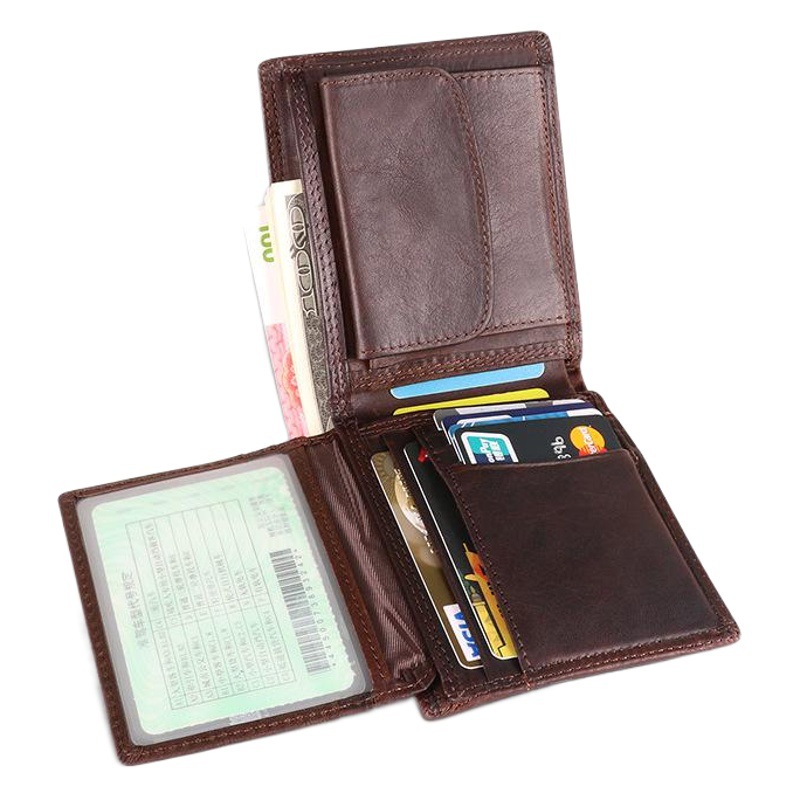 New High-end Genuine Leather Wallet Multi-card Anti-theft Brush Short Wallet Multi-function Top-layer Cowhide Coin Purse for Men