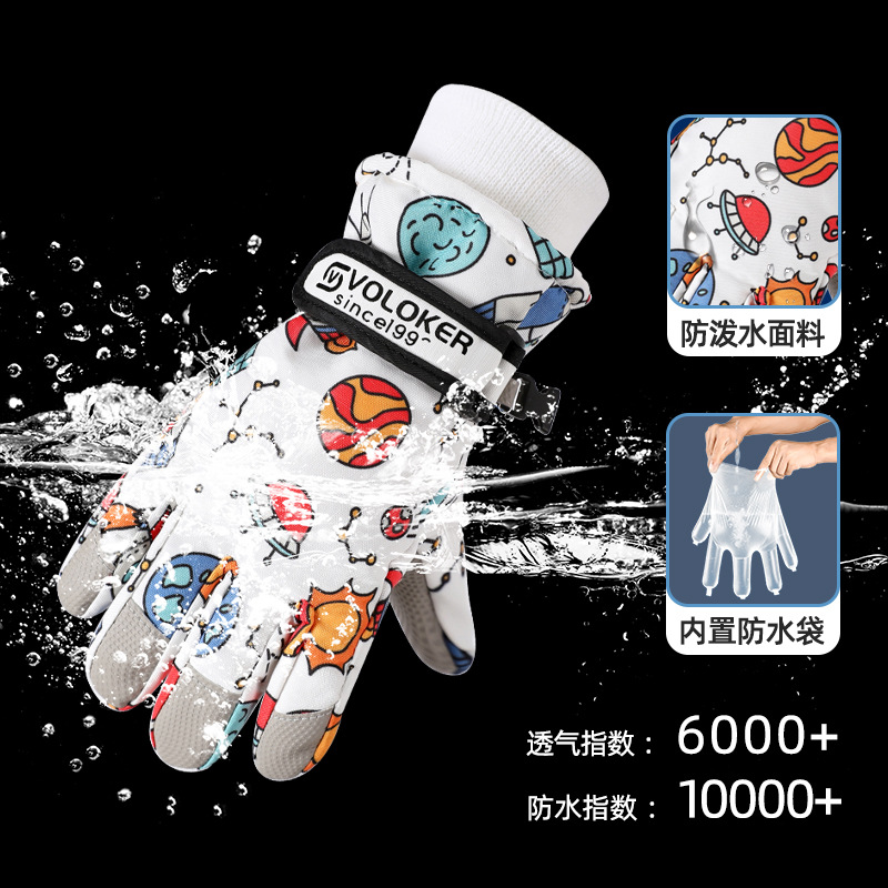 Picture of Children's ski gloves are waterproof, warm in winter, fleece thickened, and are specially designed for boys and girls to ski and cross border