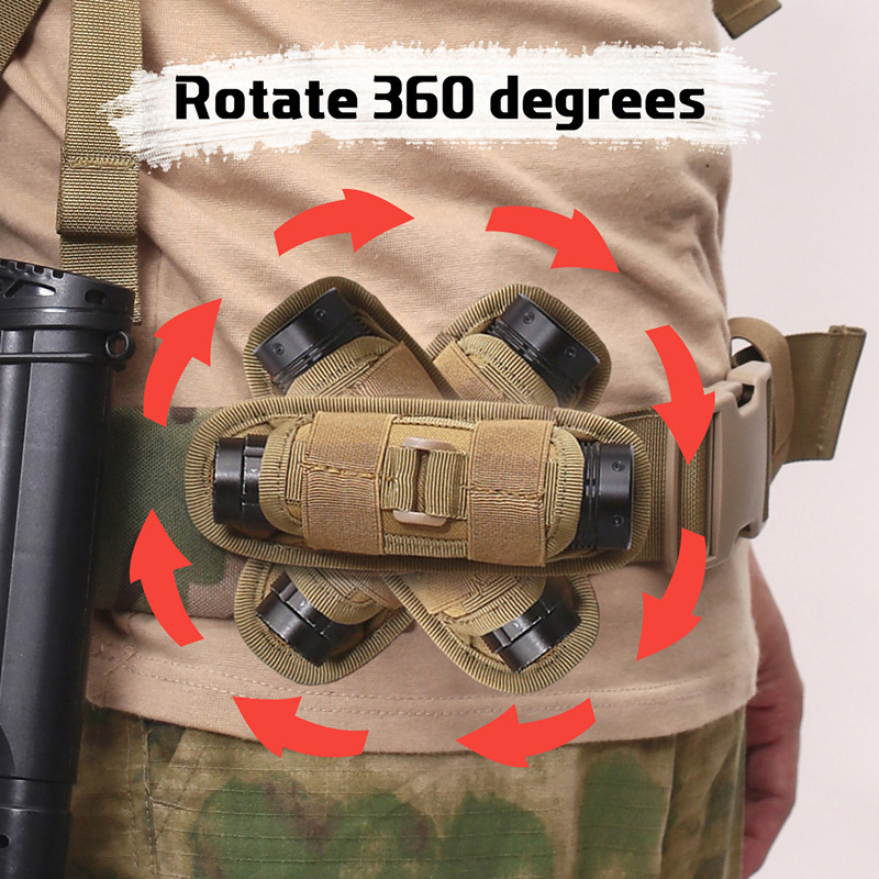 Outdoor tactical 360 degree rotating flashlight sleeve multifunctional Molle accessory flashlight nylon waist bag