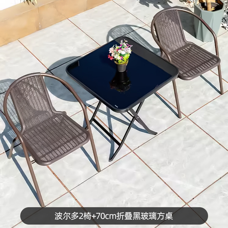 Picture of Outdoor Courtyard Table and Chair Rattan Chair Outdoor Leisure Three-piece Set Garden Terrace Wrought Iron Balcony Seat Combination Small Coffee Table