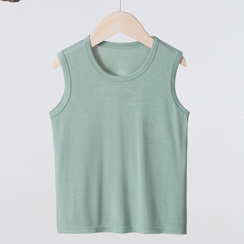 Picture of Summer Children's Vest Wide Shoulder Waistcoat Thin Female Male Baby Parent-Child Solid Color Stretch Ice Draped Sleeveless T-Shirt