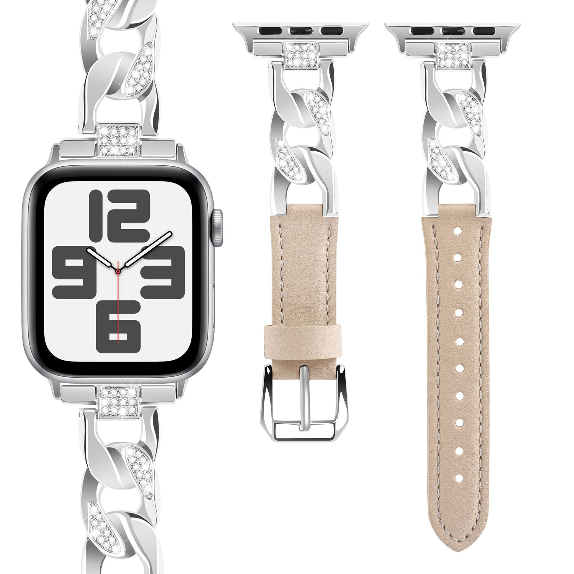 Picture of Suitable for Apple Watch strap Diamond denim chain belt iwatch98ultra2 woven color leather strap