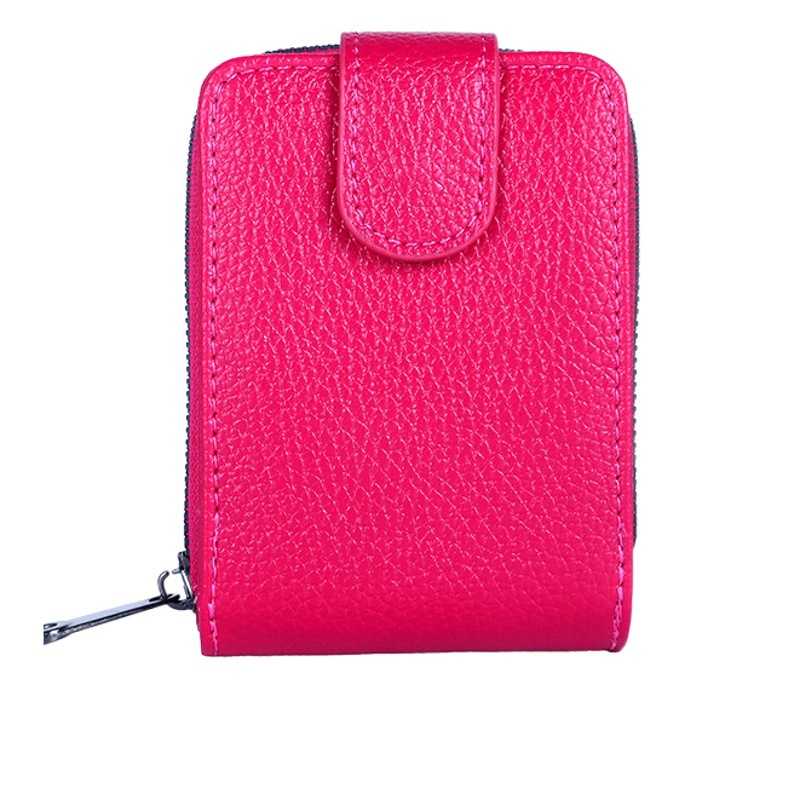 Cross-Border New Buckle Accordion Card Holder Women's Multi-Functional Zipper Wallet Anti-Degaussing Card Holder Men's Driver's License Leather Case