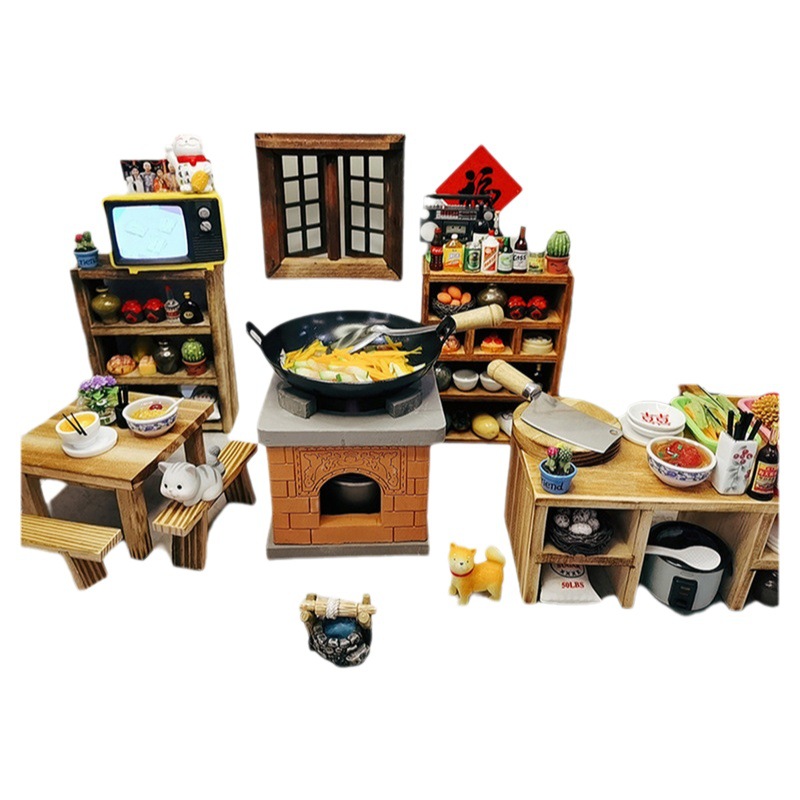 Children's mini kitchen full set of simulation kitchenware play house parent-child interactive toys creative stall food play gift men