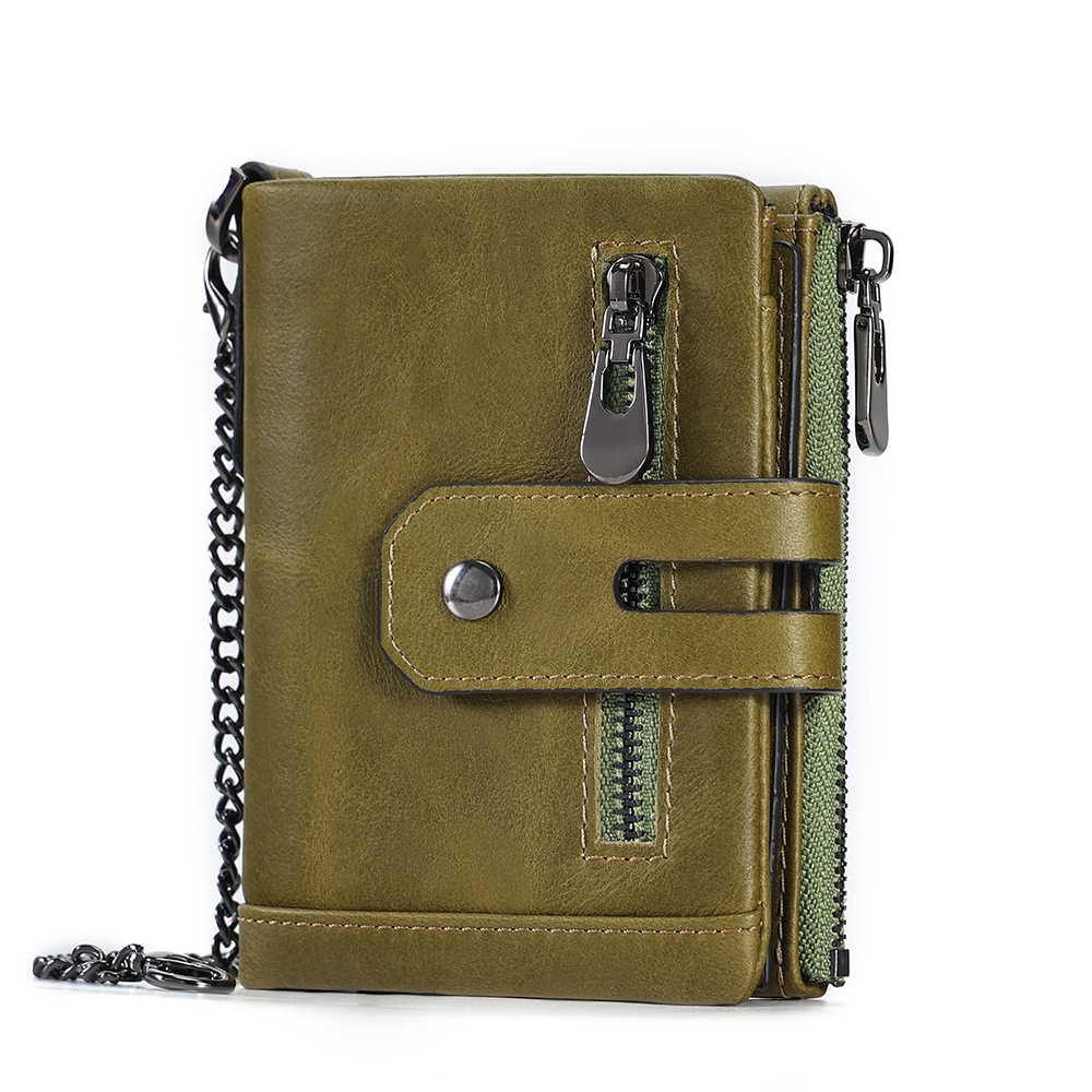 Picture of Cross-Border Multifunctional Men's Coin Purse with Chain, Multiple Card Slots, Retro Large-Capacity Card Holder, Genuine Leather Vertical Wallet