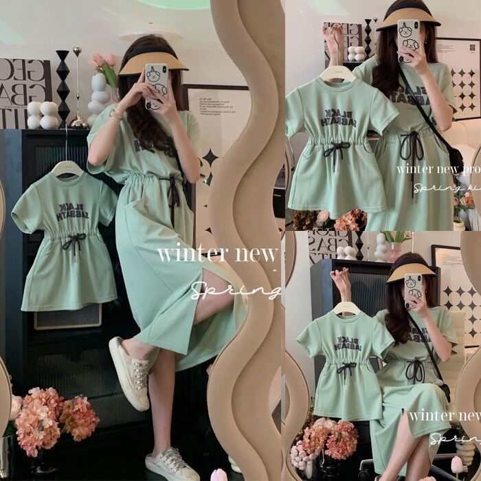 Parent-child summer dress for a family of three mother and daughter high-end foreign style girls French dress baby mother and child cotton t