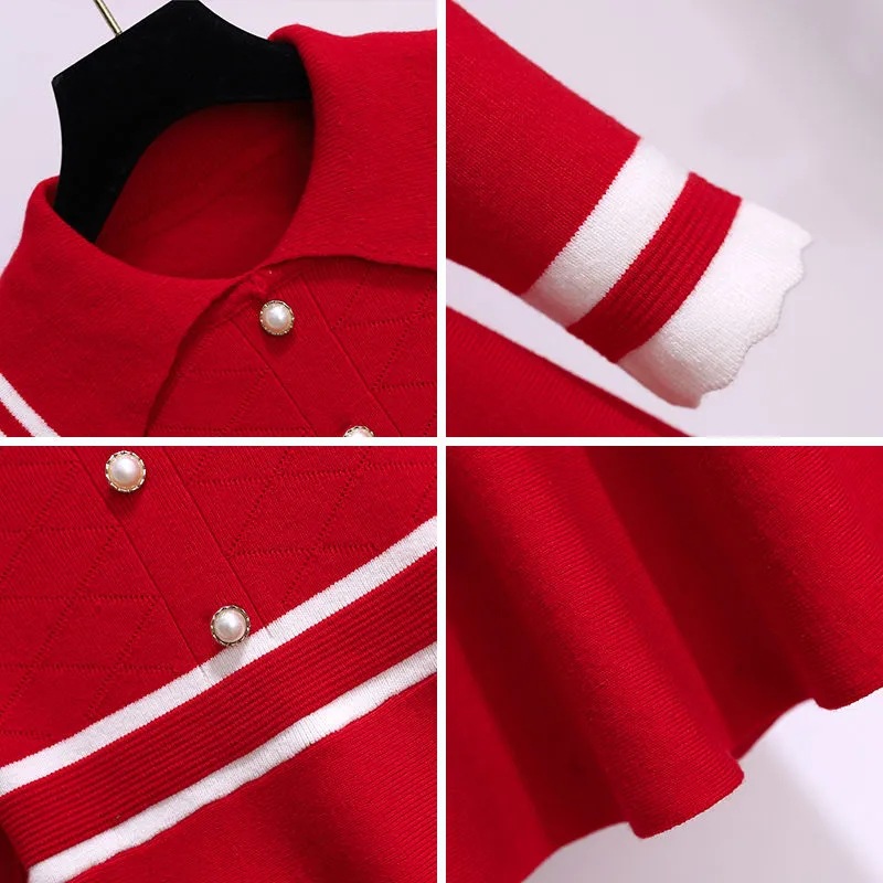 Picture of Girls' Autumn Dress New Style Children's Spring and Autumn Doll Collar Sweater Dress Children's College Style Knitted Skirt Trendy