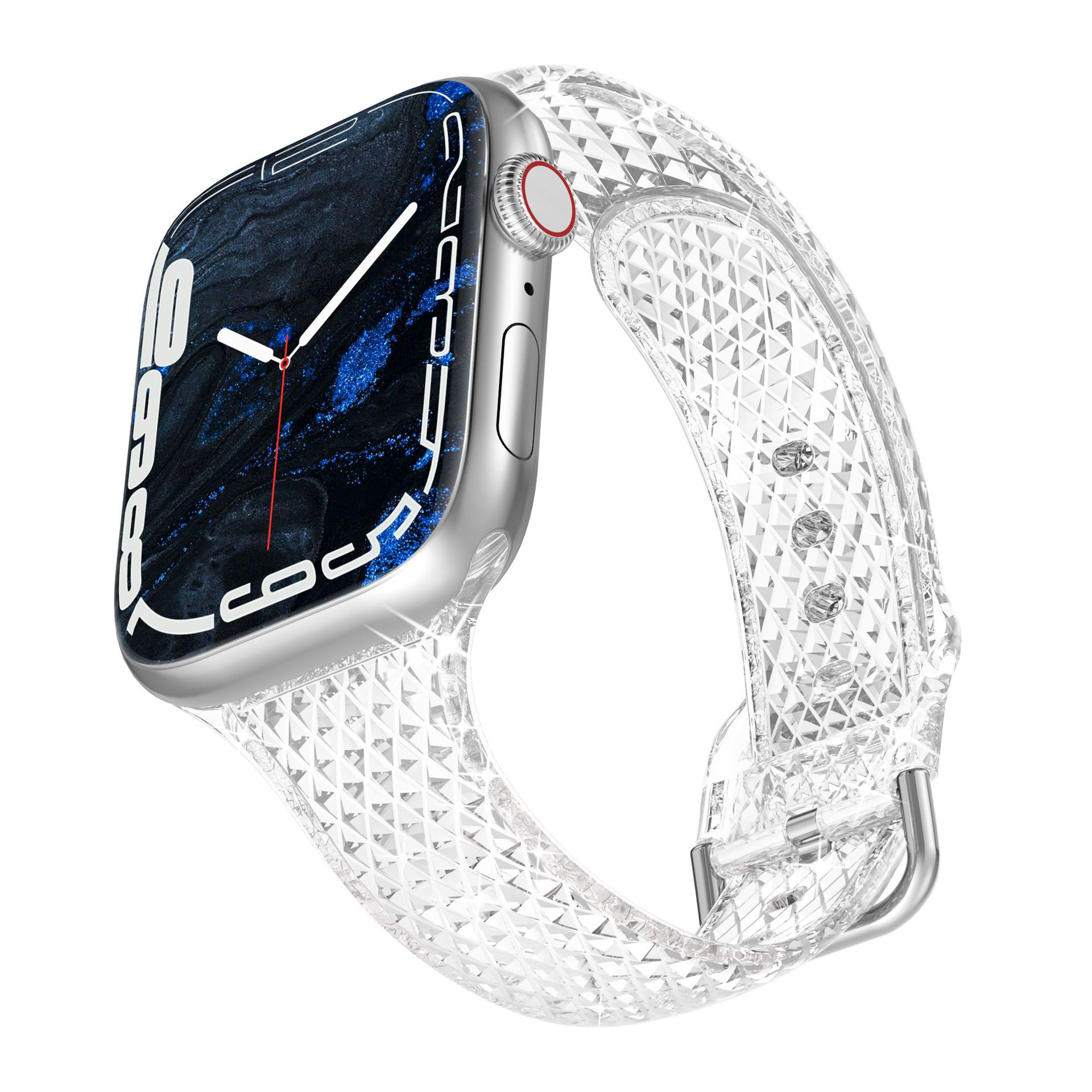 Picture of For Apple Watch Strap appleiwatch1-10 Generation S9 Diamond Pattern TPU Fine Strap Transparent Women's New