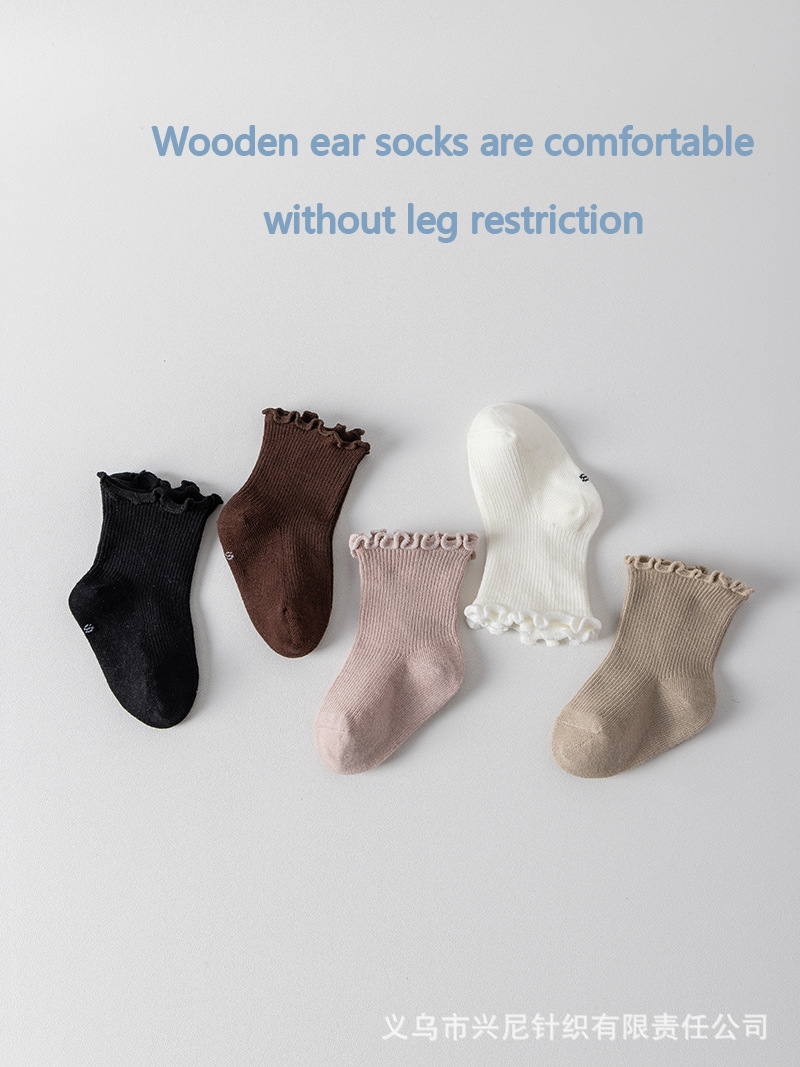 Baby's Socks Spring and Autumn Cotton Socks Girl's Wood-ear Princess Socks Comfortable Baby's Leg-free Children's Mid-tube Socks Short Socks